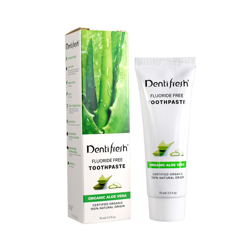 DENTIFRESH Natürliche zertifizierte Aloe Vera Zahnpasta 75 ml für erwachsene Kinder ohne Fluorid
