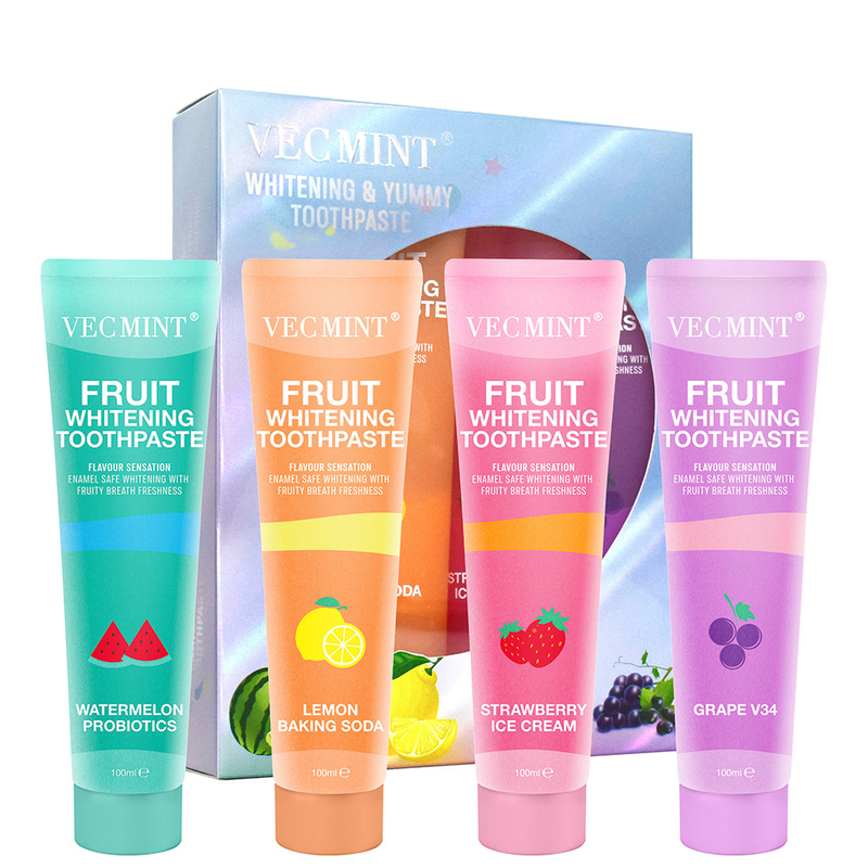 Vecmint 100ml Fruchtbleiche Zahnpasta Sammlung inklusive Wassermelone Probiotika Zitrone Backpulver & mehr Besseres Lächeln