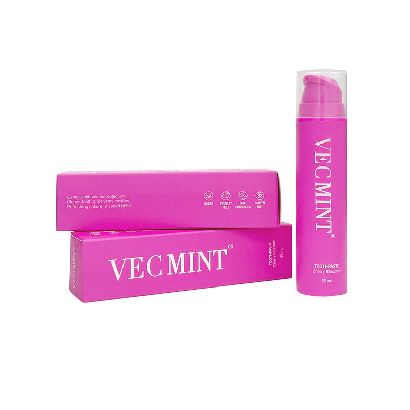 VECMINT Cherry Blossom Zahnpasta 50mL - Pump Flasche Design Fluoridfreie Mundpflege Paste für sanfte Zähne